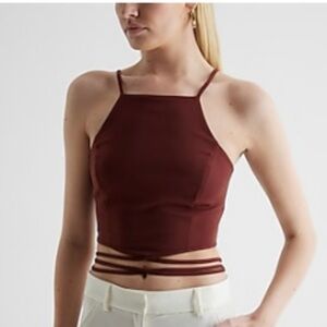 Express Body Contour Textured Strappy Tie Cropped Cami